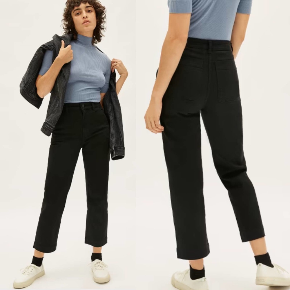 Everlane The Straight Leg Crop Black Pants Cotton Garment Dyed Womens 14 short